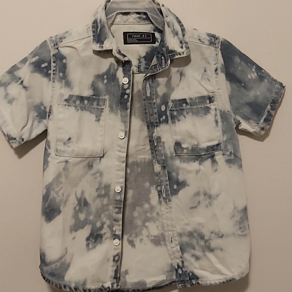 Bleached Denim Short-sleeved Button Down